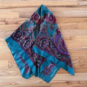 Multicolored dark green silk scarf